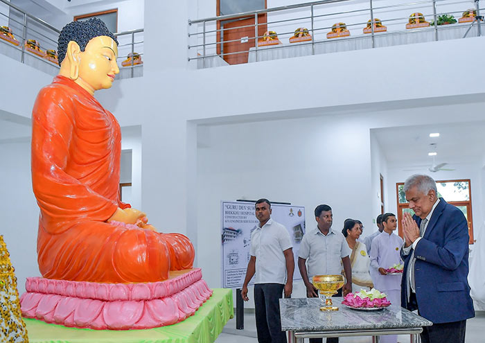Sri Lankan President Ranil Wickremesinghe at "Gurudev Suwa Arana Gilan Bhikshu Centre" in Kiriwaththuduwa, Homagama