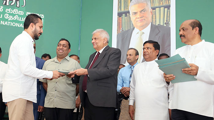 Ranil Wickremesinghe, Akila Viraj Kariyawasam and Wajira Abeywardana at UNP Head Office Sirikotha Sri Lanka