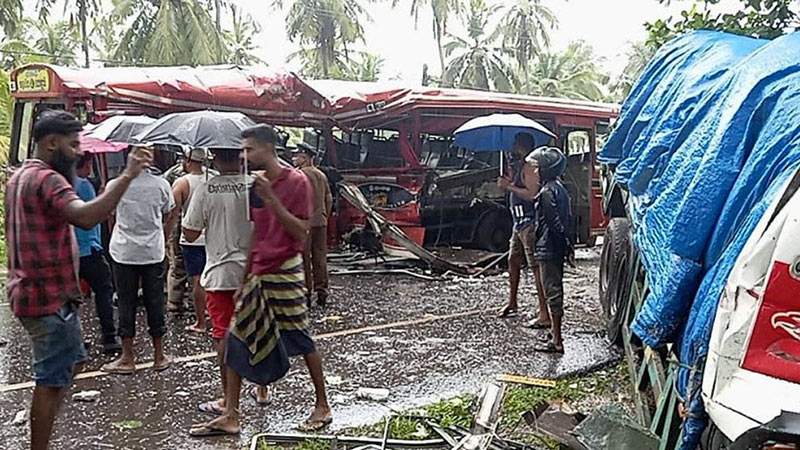 Bus-Truck collision injures 25 passengers in Madampe, Sri Lanka