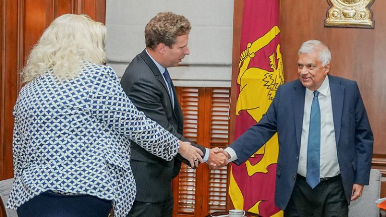 Sri Lankan President Ranil Wickremesinghe with representatives of the creditors