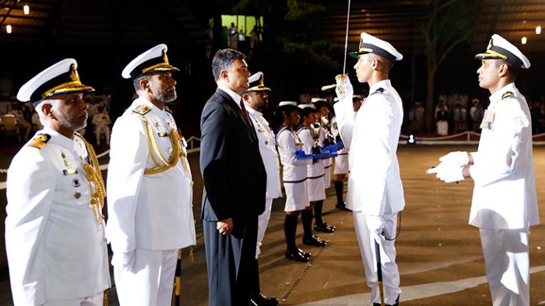 Sri Lanka Defence Secretary Air Vice Marshal Sampath Thuyacontha (Retd) at the Navy Passing Out Parade in Trincomalee