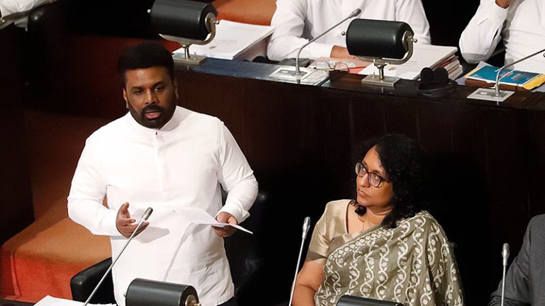 President Anura Kumara Dissanayake presenting Sri Lanka's 2025 national budget in Parliament, February 17, 2025