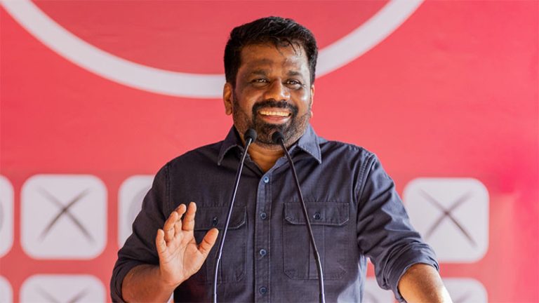 Sri Lankan President Anura Kumara Dissanayake speaking at a rally in Kantale
