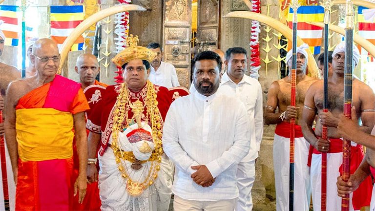Sri Lankan President Anura Kumara Dissanayake participating in the inauguration of the Sacred Tooth Relic exposition at Sri Dalada Maligawa