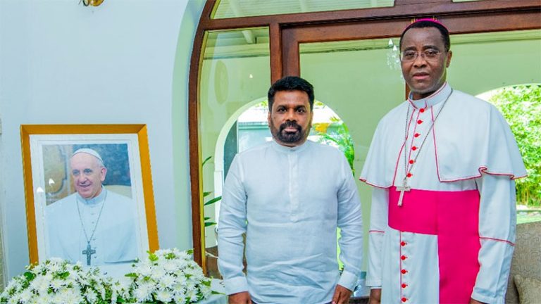 Sri Lankan President Anura Kumara Dissanayake with Archbishop Brian N. Udaigwe