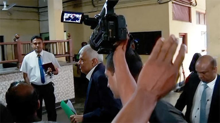 Former Sri Lankan President Ranil Wickremesinghe arrived at the Commission to Investigate Allegations of Bribery or Corruption (CIABOC)