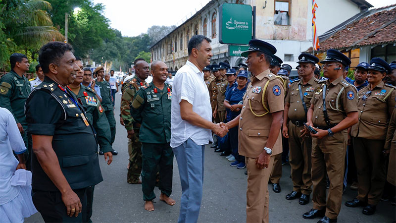 Defence Secretary, Air Vice Marshal Sampath Thuyacontha (Retd), inspecting the progress of security and welfare arrangements during his visit to the Dalada exposition in Kandy