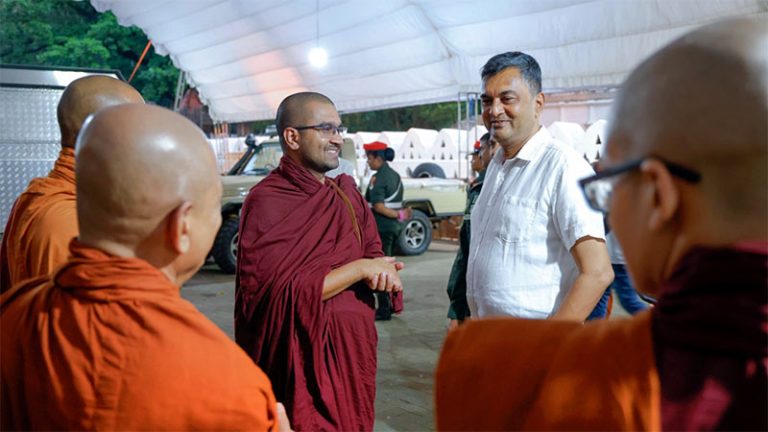 Defence Secretary, Air Vice Marshal Sampath Thuyacontha (Retd), inspecting the progress of security and welfare arrangements during his visit to the Dalada exposition in Kandy