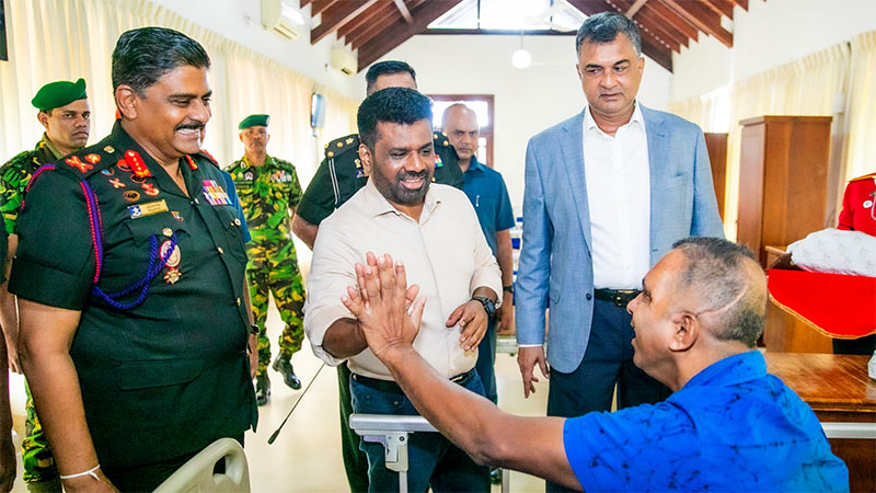 Sri Lankan President Anura Kumara Dissanayake visiting war veterans at Mihindu Seth Medura convalescent home in Attidiya
