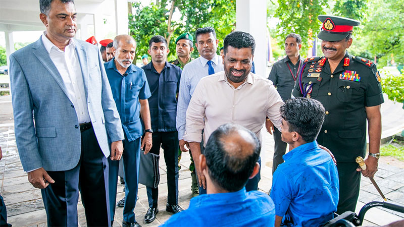 Sri Lankan President Anura Kumara Dissanayake visiting war veterans at Mihindu Seth Medura convalescent home in Attidiya