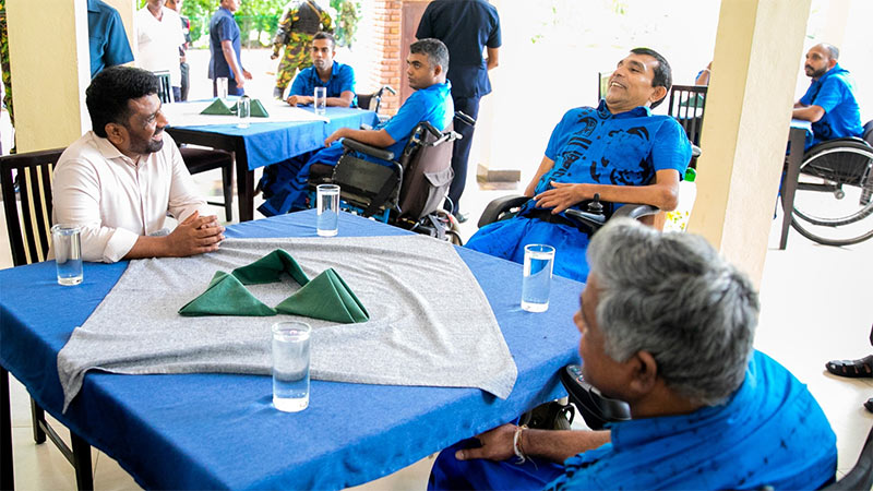 Sri Lankan President Anura Kumara Dissanayake visiting war veterans at Mihindu Seth Medura convalescent home in Attidiya
