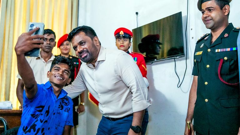 Sri Lankan President Anura Kumara Dissanayake visiting war veterans at Mihindu Seth Medura convalescent home in Attidiya