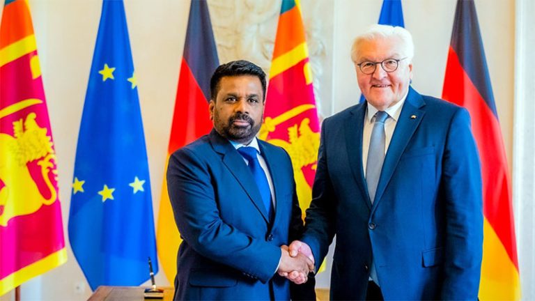 Sri Lanka President Anura Kumara Dissanayake shakes hands with German President Frank-Walter Steinmeier