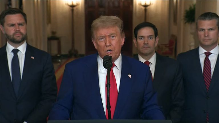 U.S. President Donald Trump making a statement after launching attack on Iran