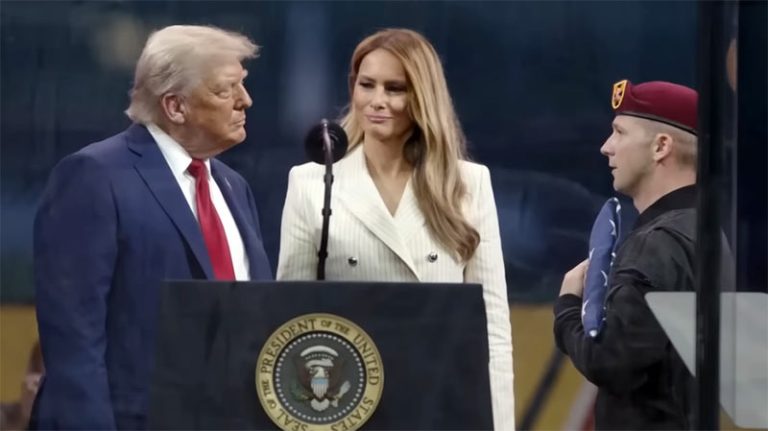 President Donald Trump at a military parade in Washington, D.C., marking the 250th anniversary of the U.S. Army