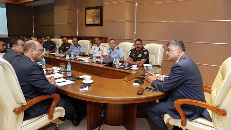 Defence Secretary Air Vice Marshal (Retd) Sampath Thuyacontha in discussion regarding fence damage at Mattala Rajapaksa International Airport (MRIA)