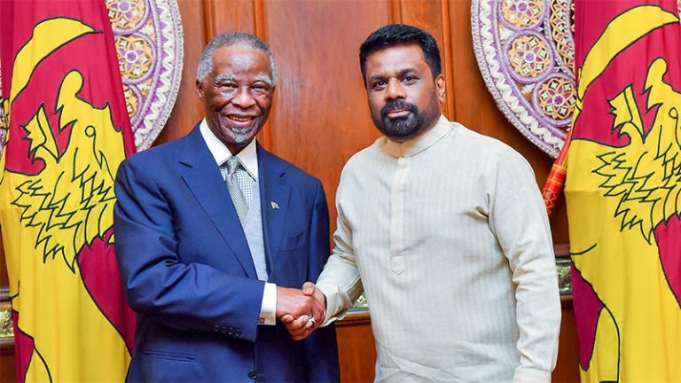 Sri Lanka President Anura Kumara Dissanayake meeting former South African President Thabo Mbeki at the Presidential Secretariat in Colombo