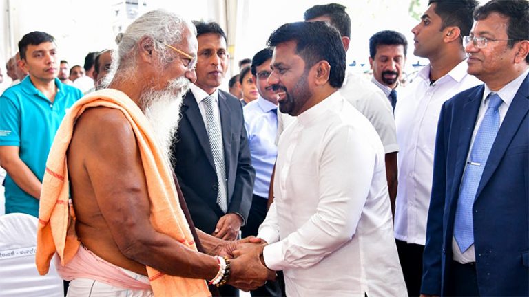 Sri Lankan President Anura Kumara Dissanayake having a brief discussion with Uruwarige Wannila Aththo