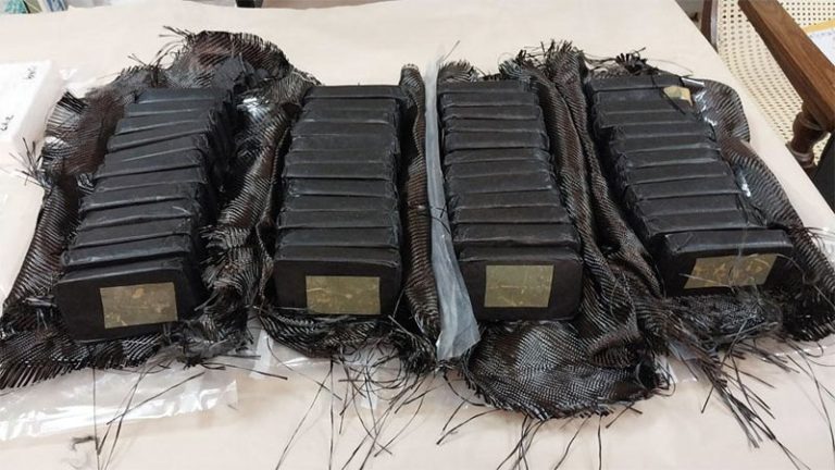 Confiscated hashish and cocaine displayed by Sri Lanka Customs at Bandaranaike International Airport