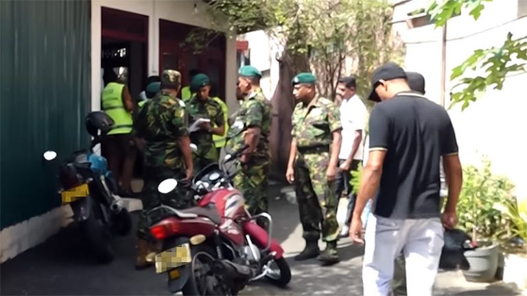 Sri Lanka STF officers inspecting the area near S. De S. Jayasinghe Stadium after attempted shooting
