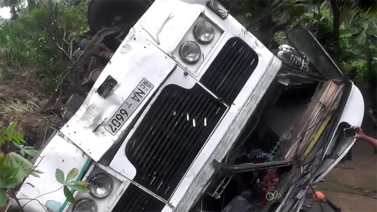 Bus carrying garment workers overturns in Dehiowita
