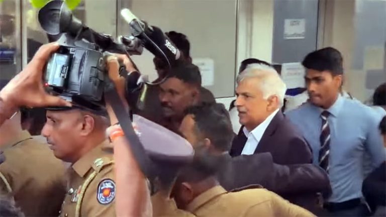 Ranil Wickremesinghe at the Fort Magistrate’s Court before being produced before the magistrate