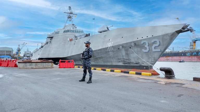 USS Santa Barbara docked at the Port of Colombo during its first visit to Sri Lanka