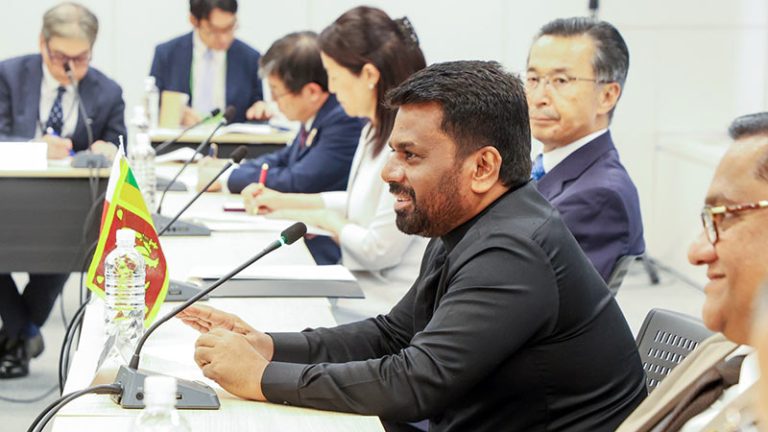 Sri Lanka President Anura Kumara Dissanayake speaking at the roundtable discussion with Japanese business leaders at JETRO headquarters in Tokyo