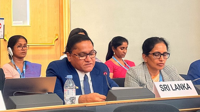 Sri Lanka’s Foreign Minister Vijitha Herath addresses the 60th Session of the UN Human Rights Council in Geneva, September 2025