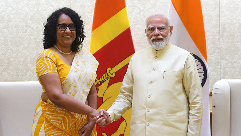 Sri Lanka Prime Minister Dr. Harini Amarasuriya shakes hands with Indian Prime Minister Shri Narendra Modi
