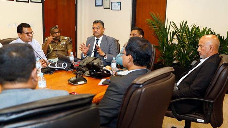 Defence Secretary Sampath Thuyacontha speaking during the high-level security discussion at Bandaranaike International Airport, Sri Lanka