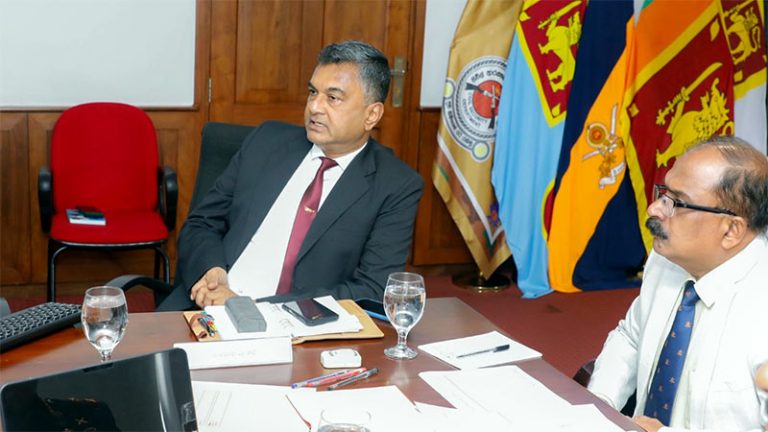 Defence Secretary Air Vice Marshal Sampath Thuyacontha speaking during a meeting chaired by Deputy Minister of Defence Major General Aruna Jayasekara in Colombo