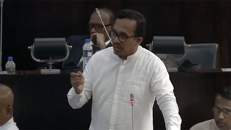 Minister Sunil Handunnetti speaks in the Parliament of Sri Lanka