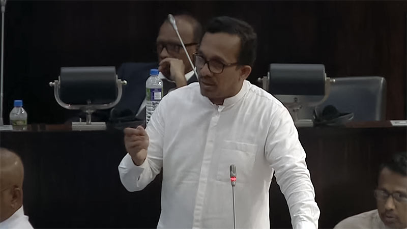 Minister Sunil Handunnetti speaks in the Parliament of Sri Lanka