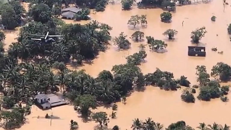 Floodwaters in the Mavil Aru area of Sri Lanka