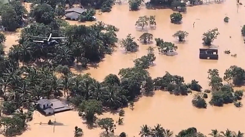 Floodwaters in the Mavil Aru area of Sri Lanka