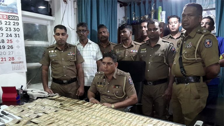 Galnewa Police display recovered stolen cash on a table following Bulnewa house burglary