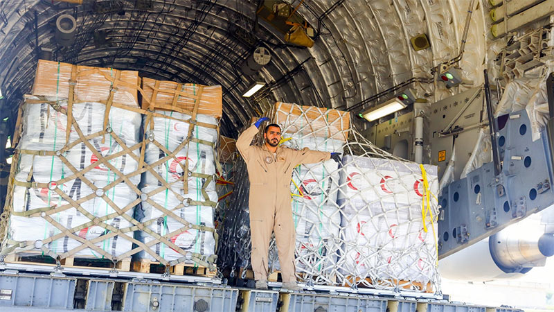 UAE Air Force C-17A aircraft landed at Sri Lanka airport delivering humanitarian aid