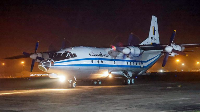 Y-8 aircraft of the Myanmar Air Force lands in Sri Lanka