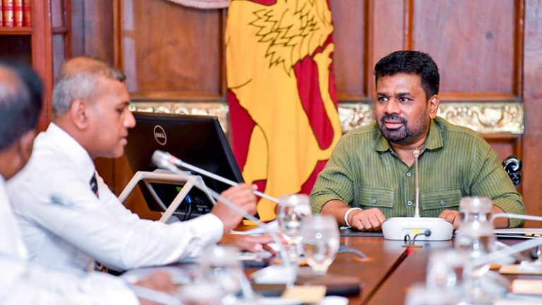 Sri Lanka President Anura Kumara Dissanayake speaking at a meeting with government officials at the Presidential Secretariat in Colombo