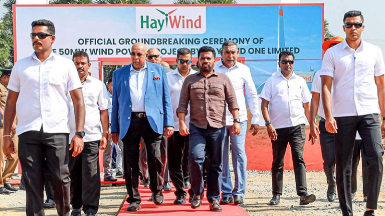 Sri Lanka President Anura Kumara Dissanayake arrives with officials for the commencement of the 50MW Mannar wind power project