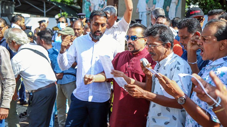 Wimal Weerawansa launches 'Satyagraha' protest against education reforms at Isurupaya, Battaramulla
