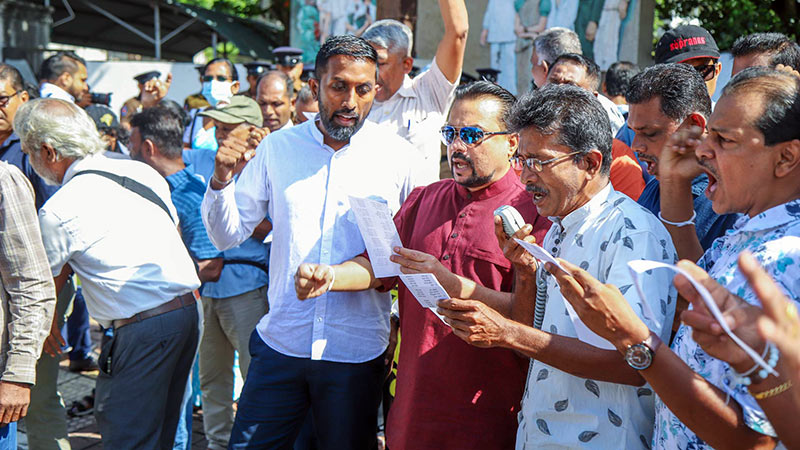 Wimal Weerawansa launches 'Satyagraha' protest against education reforms at Isurupaya, Battaramulla