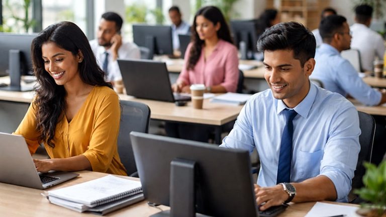 Private sector employees working in an office environment in Sri Lanka