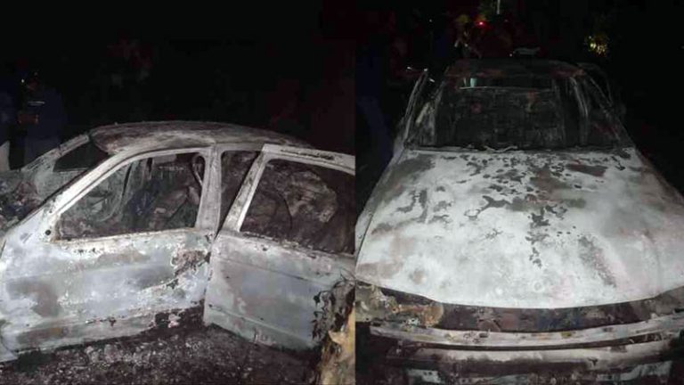 Burnt car suspected to be used in the Akuregoda double murder found in Baddegama, Galle