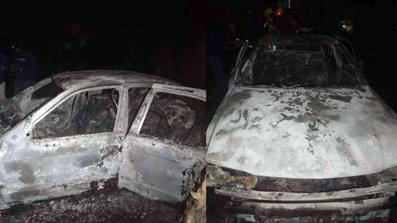 Burnt car suspected to be used in the Akuregoda double murder found in Baddegama, Galle