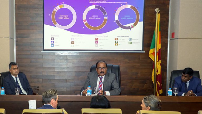 Senior Sri Lankan defence officials and international partners attend a Post Disaster Needs Assessment meeting at the Ministry of Defence in Colombo