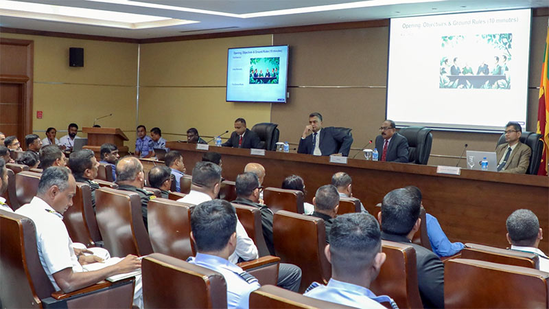 Sri Lanka Ministry of Defence officials and Tri-Forces commanders attend the After Action Review meeting on Cyclone Ditwah in Colombo on February 27, 2026