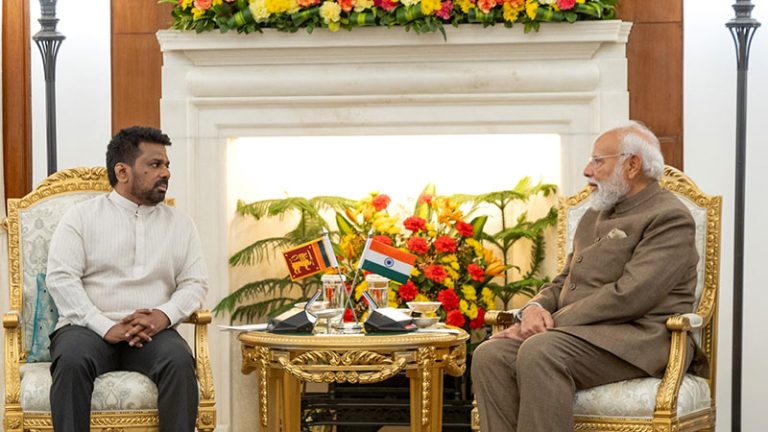 Sri Lanka President Anura Kumara Dissanayake with Indian Prime Minister Narendra Modi at AI Impact 2026 Summit in New Delhi