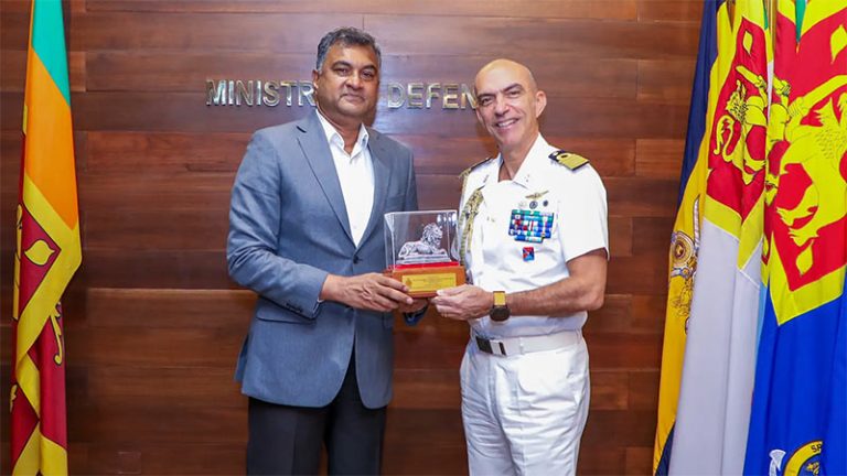 Sri Lanka Defence Secretary Air Vice Marshal Sampath Thuyacontha (Retd) with Italian Defence Attaché Captain (Navy) Armando Paolo Simi